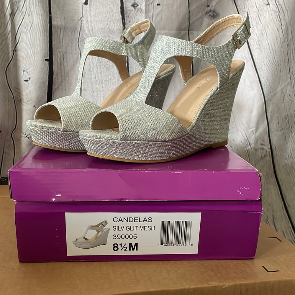 Rampage silver glitter wedges